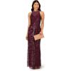 Adrianna Papell Womens Halter Bead Drape Long Dress(Deep Amethyst)