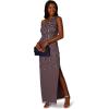 Adrianna Papell Womens One Shoulder Bead Long Dress(Moonscape)