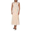 Adrianna Papell Womens Beaded Mesh Ankle DressSpecial Occasion Dress(Silver/Nude)