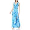 Adrianna Papell Women’s Floral Print Sleeveless Gown(Blue)