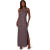 Adrianna Papell Womens One Shoulder Bead Long Dress(Moonscape)