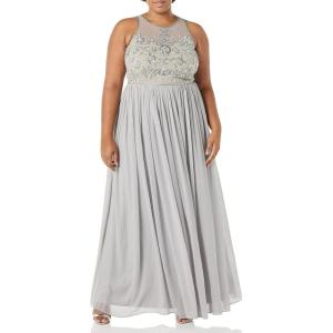 Adrianna Papell Women’s Bead Bodice Long Chiffon Dress(Bridal Silver)