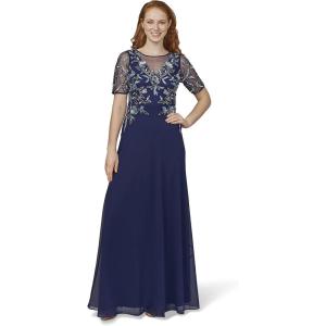 Adrianna Papell Womens Beaded Chiffon Gown(Light Navy)
