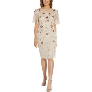 Adrianna Papell Women’s Beaded Flutter Sleeve Dress(Alabaster)