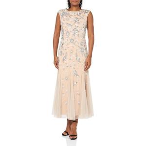 Adrianna Papell Womens Beaded Mesh Ankle DressSpecial Occasion Dress(Silver/Nude)