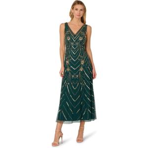 Adrianna Papell Women’s Beaded Mesh Dress(Green/Gold)