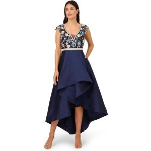 Adrianna Papell Womens Beaded Taffeta Long Dress(Light Navy)