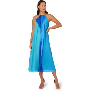 Adrianna Papell Womens Color Block Chiffon Dress(Blue Multi)