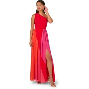Adrianna Papell Womens Color Block Chiffon Dress(Red Multi)