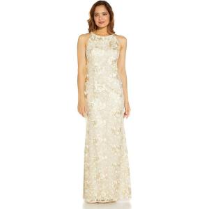 Adrianna Papell Women’s Floral Embroidery Halter Gown(Ivory Multi)