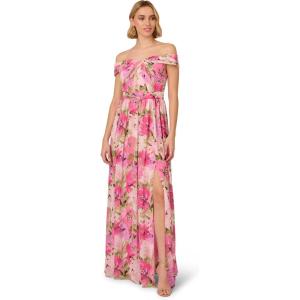 Adrianna Papell Women’s Printed Off-Sholder Dress(Pink Multi)