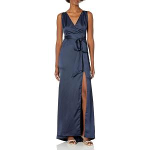 Adrianna Papell Women’s Satin Open Bow Back Dress, Midnight, 4
