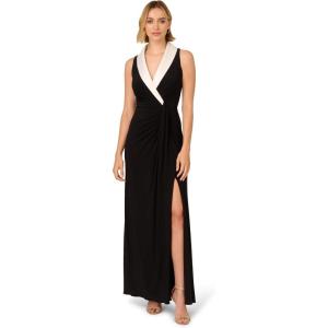 Adrianna Papell Womens Shawl Collar Jersey Gown(Black/Ivory)