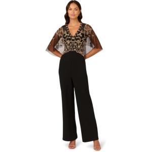 Adrianna Papell womens Beaded Crepe Jumpsuit(Black/Rosegold)