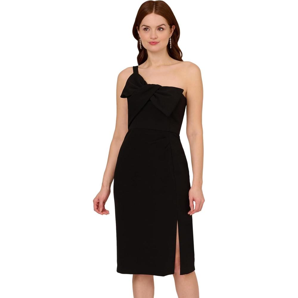 imageAdrianna Papell Knit Crepe Short Dress Ivory 10Black