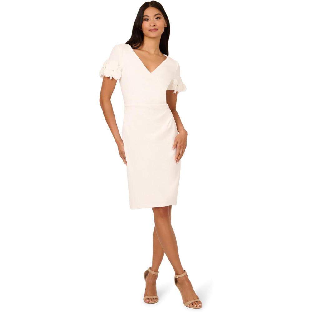 imageAdrianna Papell Knit Crepe Short Dress Ivory 10Ivory