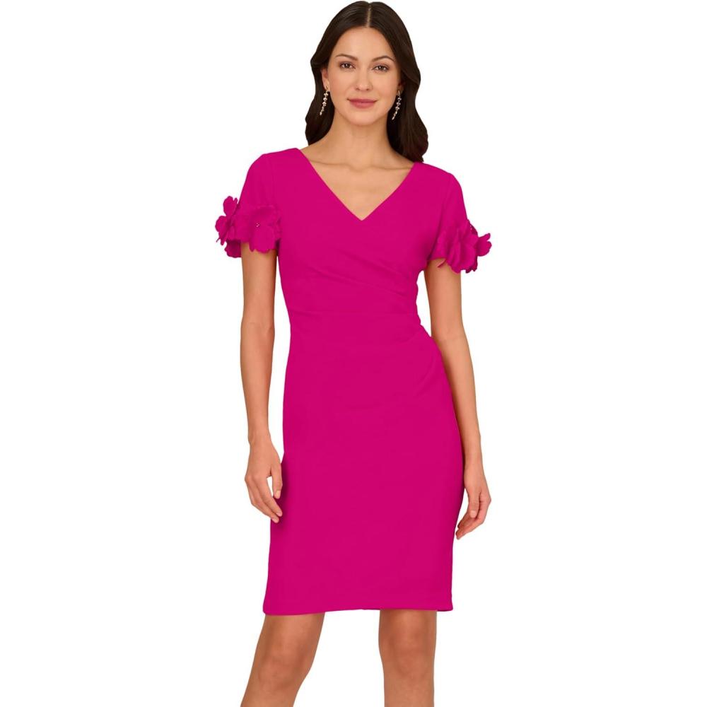 imageAdrianna Papell Knit Crepe Short Dress Ivory 10Pink Flambe