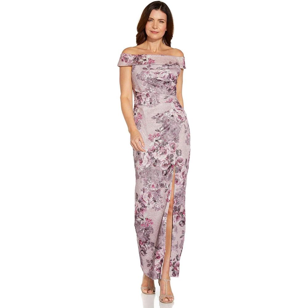 imageAdrianna Papell Womens Matelasse Column GownLilac Snow
