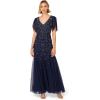 Adrianna Papell Bead MESH Long Dress Light Navy