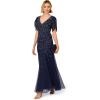Adrianna Papell Bead MESH Long Dress Light Navy