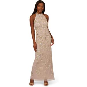 Adrianna Papell Womens Bead Halter Column Dress(Marble)