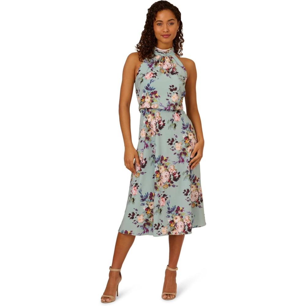imageAdrianna Papell Womens Blouson Chiffon Midi DressIcy Sage Multi