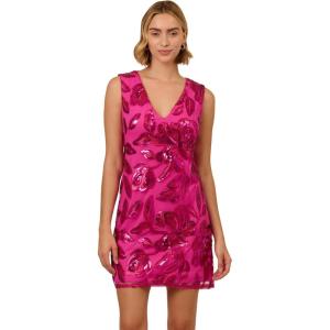 Adrianna Papell Womens Floral Sequin Short Dress(Bright Rose)