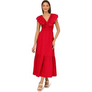 Adrianna Papell Womens Ruffle Front Maxi Dress(Scarlet)