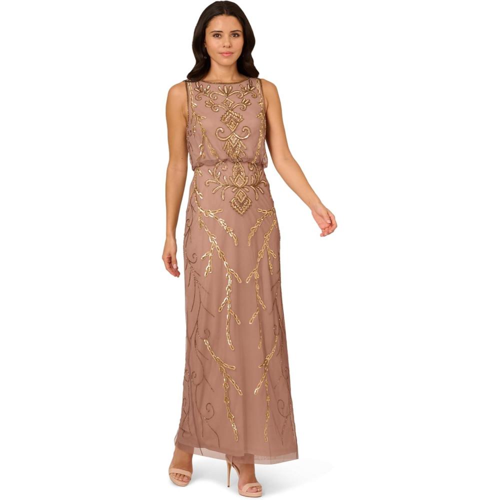 imageAdrianna Papell Bead Blouson Long Dress Rose GoldStone