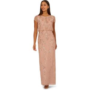 Adrianna Papell Bead Blouson Long Dress, Rose Gold(Rose Gold)