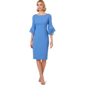 Adrianna Papell Knit Crepe Tiered Sleeve Dress, Navy Sateen,(Cool Water)