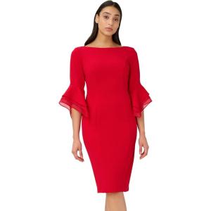 Adrianna Papell Knit Crepe Tiered Sleeve Dress, Navy Sateen,(Red)