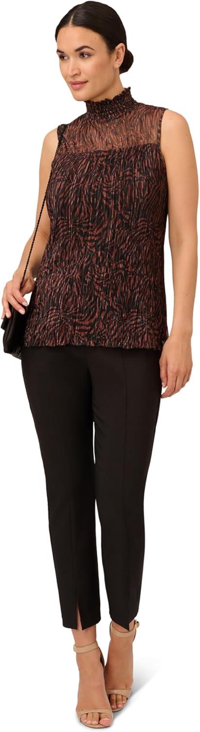 imageAdrianna Papell Womens Pleated Mesh Sleeveless BlouseBrown Zebra