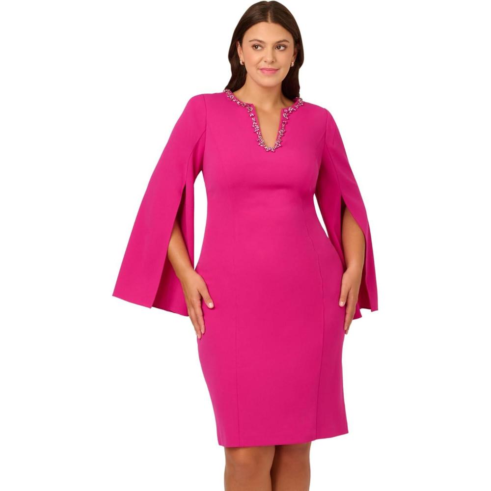 imageAdrianna Papell Womens Knit Crepe Jewel Short DressBerry Rose