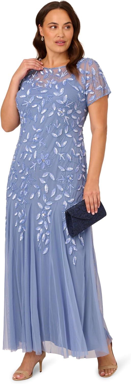 image:imageAdrianna Papell Womens Bead Long Dress with GodetsFrench Blue