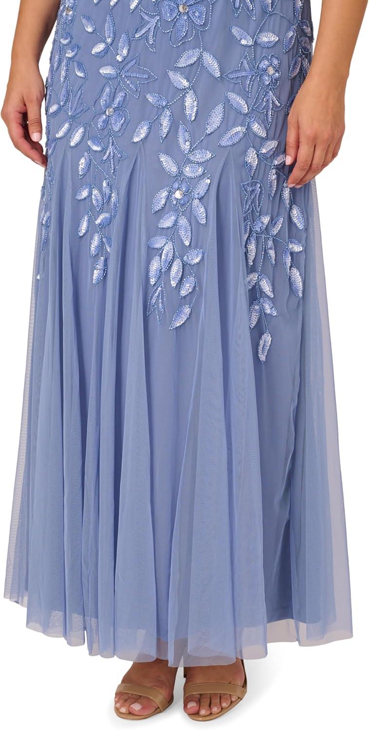 image:imageAdrianna Papell Womens Bead Long Dress with GodetsFrench Blue