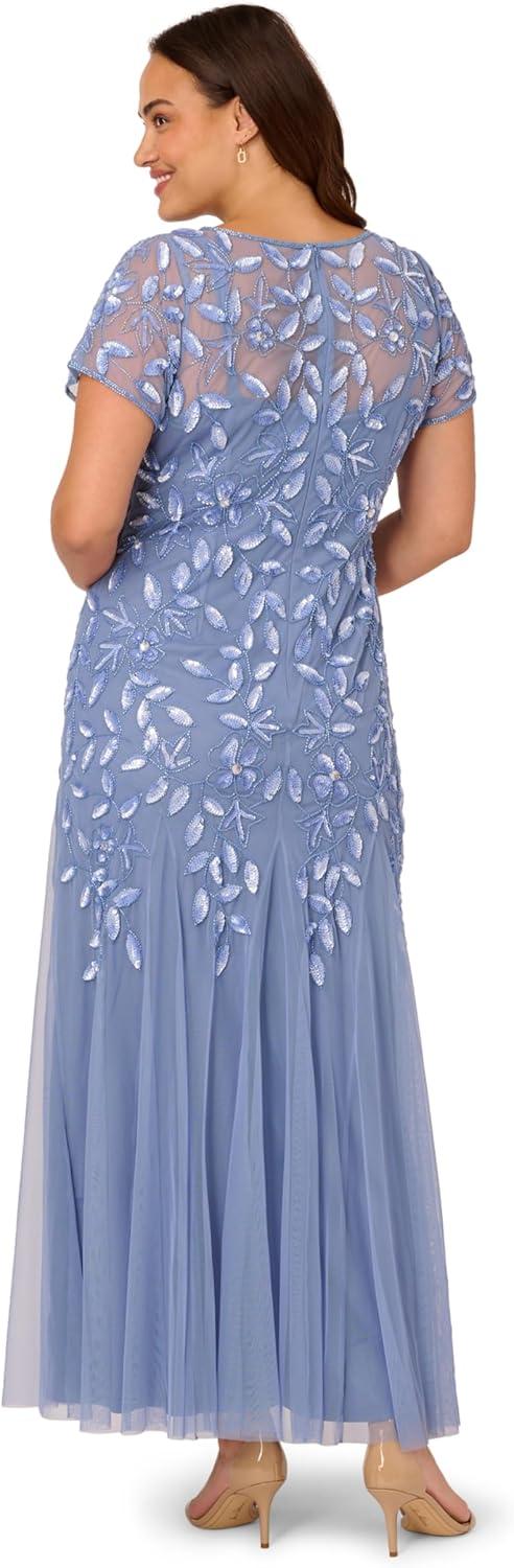 image:imageAdrianna Papell Womens Bead Long Dress with GodetsFrench Blue