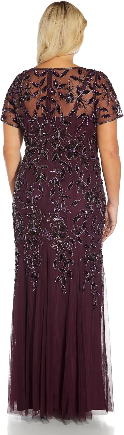 image:imageAdrianna Papell Womens Bead Long Dress with GodetsNight Plum