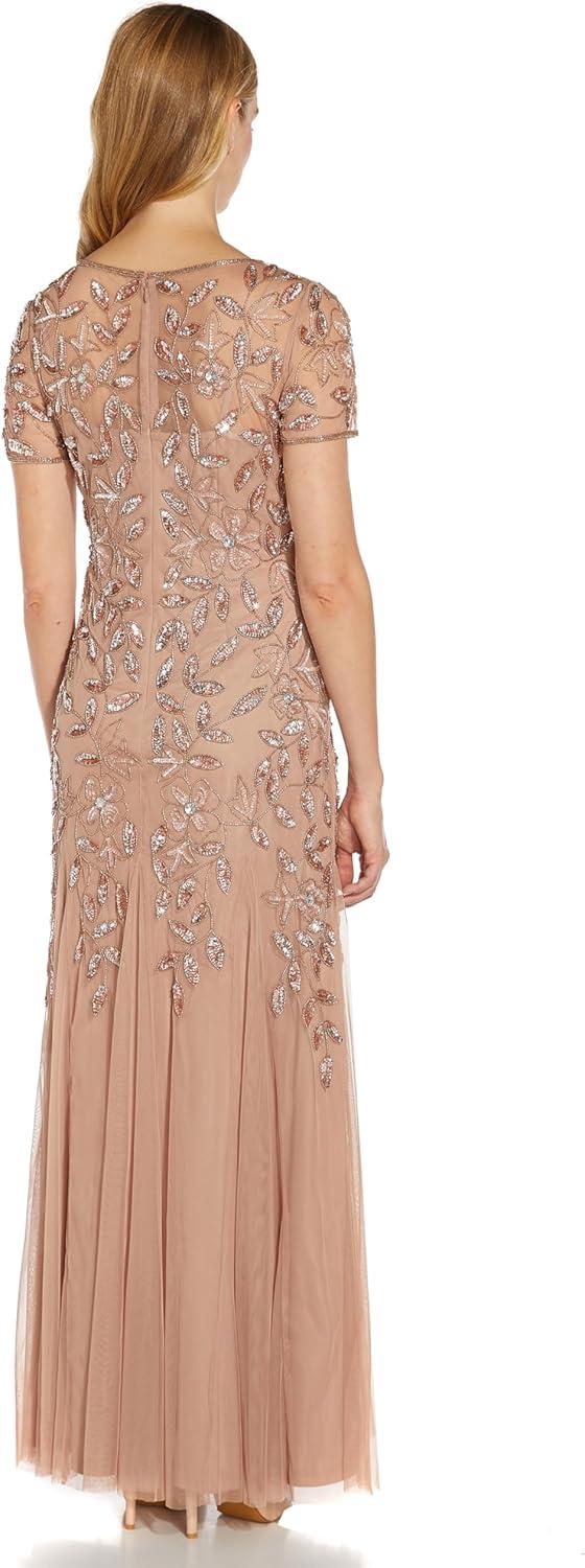 image:imageAdrianna Papell Womens Bead Long Dress with GodetsRose Gold