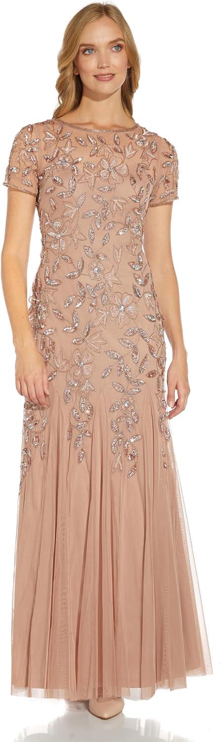 image:imageAdrianna Papell Womens Bead Long Dress with GodetsRose Gold