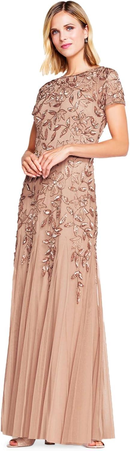 image:imageAdrianna Papell Womens Bead Long Dress with GodetsRose Gold