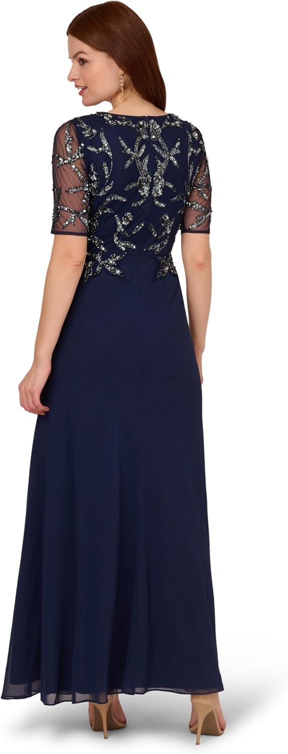 image:imageAdrianna Papell Womens Beaded Chiffon Long DressLight NavyGunmetal