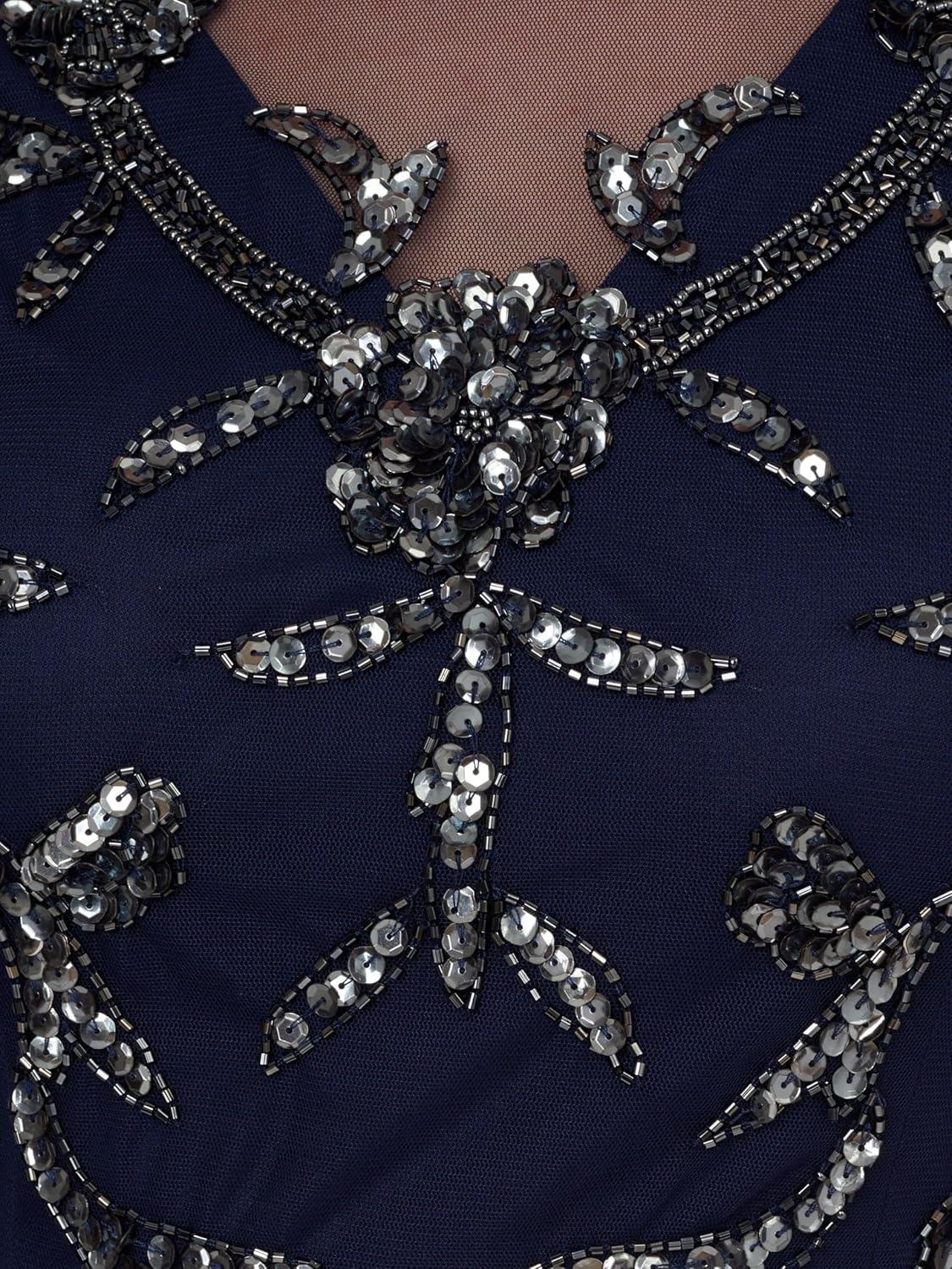 image:imageAdrianna Papell Womens Beaded Chiffon Long DressLight NavyGunmetal