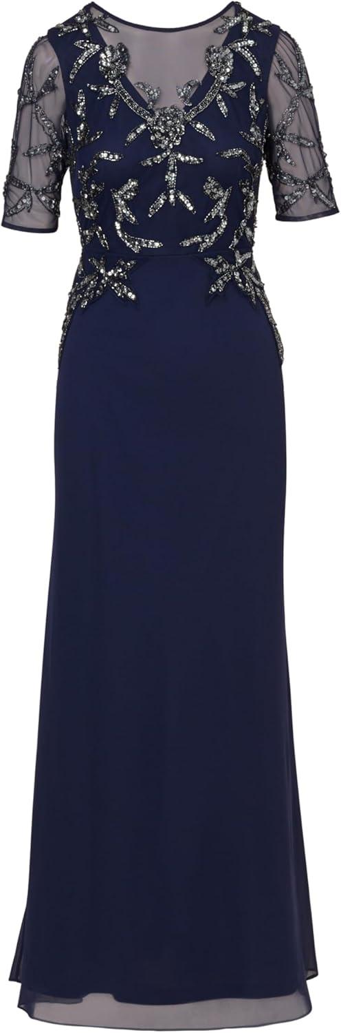 image:imageAdrianna Papell Womens Beaded Chiffon Long DressLight NavyGunmetal