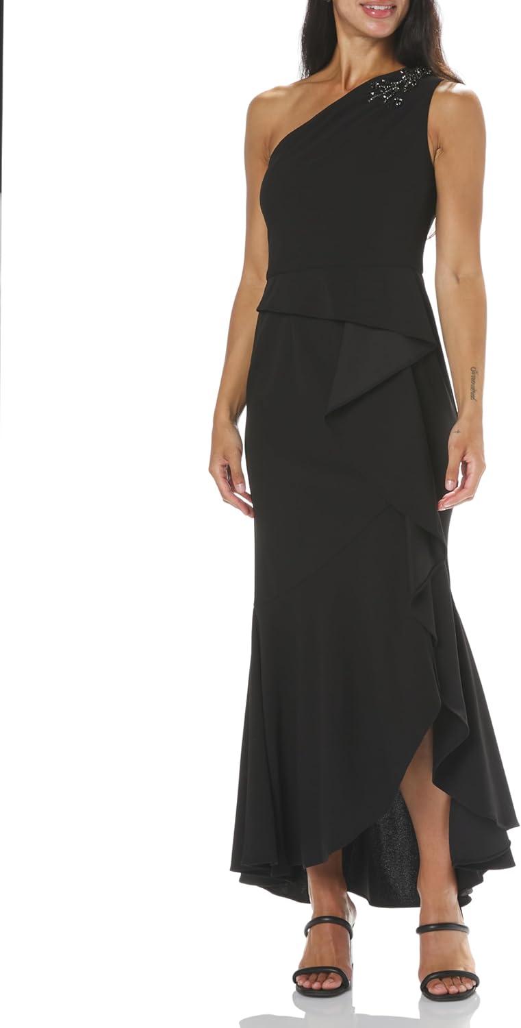 image:imageAdrianna Papell Womens Beaded Knit Crepe GownBlack
