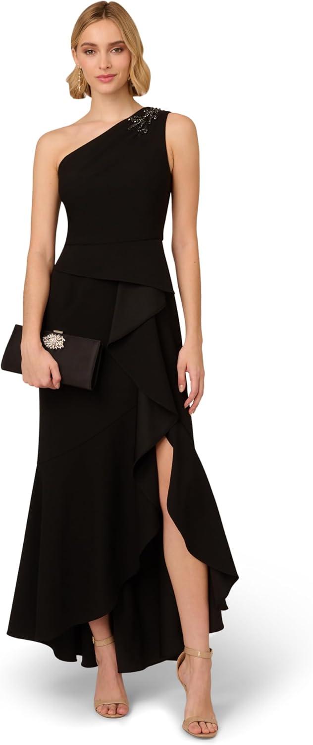 image:imageAdrianna Papell Womens Beaded Knit Crepe GownBlack