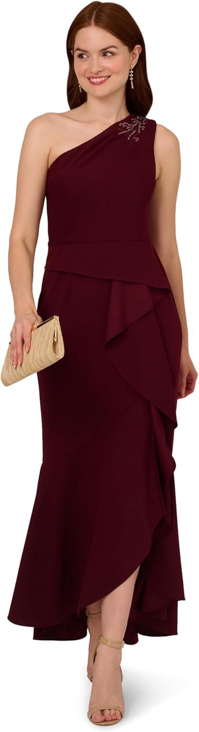 image:imageAdrianna Papell Womens Beaded Knit Crepe GownBlackened Red