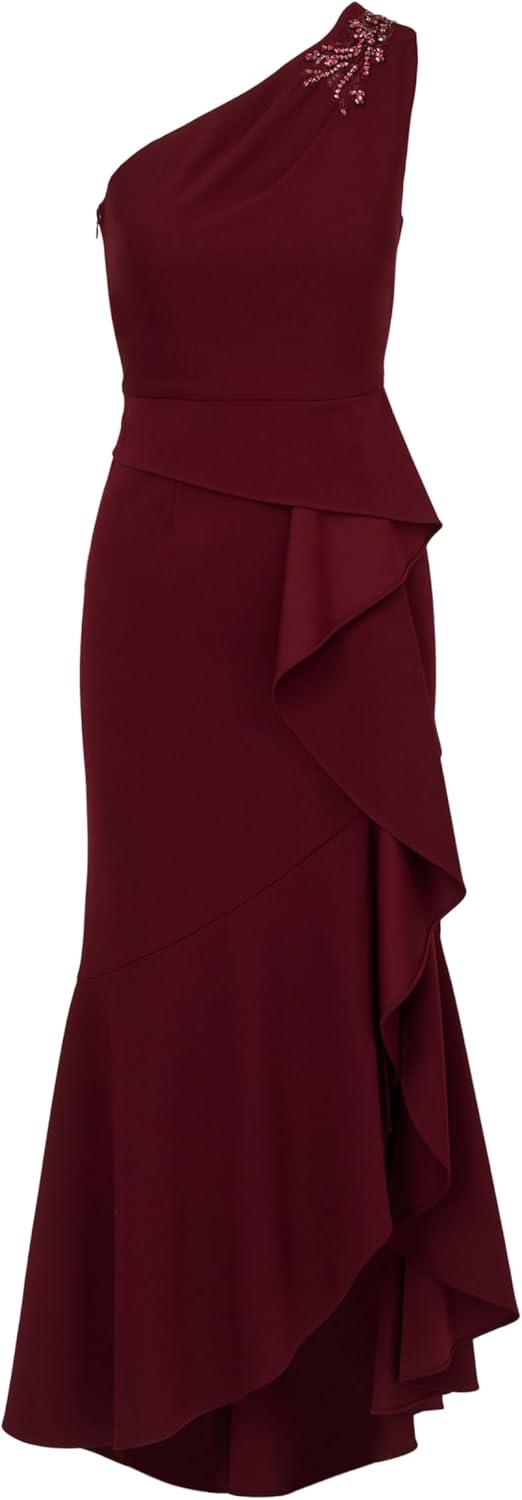 image:imageAdrianna Papell Womens Beaded Knit Crepe GownBlackened Red
