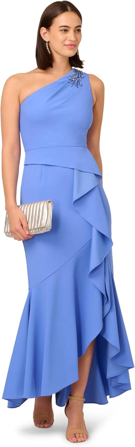 image:imageAdrianna Papell Womens Beaded Knit Crepe GownPrecious Peri