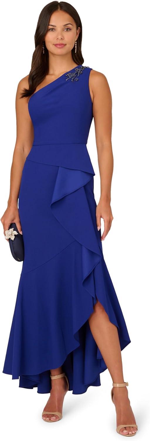 image:imageAdrianna Papell Womens Beaded Knit Crepe GownRoyal Sapphire